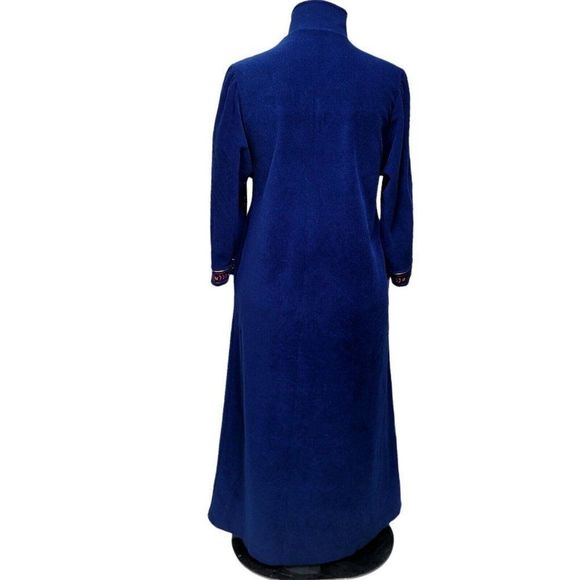 Vintage 80s Vanity Fair Womens S Blue Embroidered Fleece Winter Housecoat Robe - Picture 6 of 8